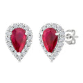 6x4 MM Pear Shape Ruby and 1/4 Ctw Round Cut Diamond Halo Precious Stud Earrings in 14K White Gold