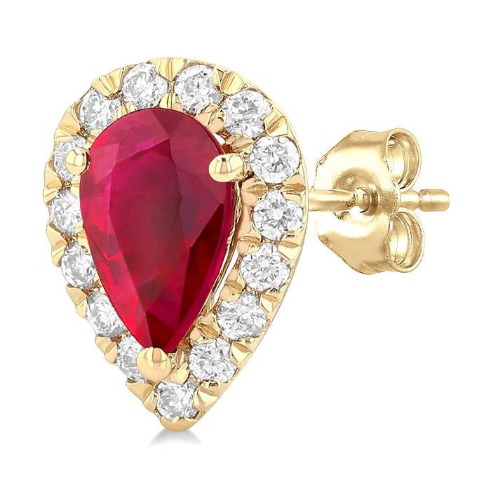 Pear Shape Gemstone & Halo Diamond Earrings