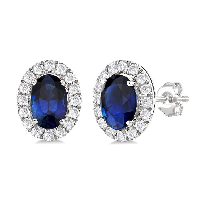 Oval Shape Gemstone & Halo Diamond Earrings