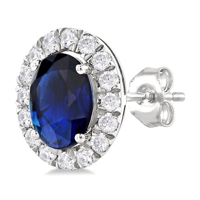 Oval Shape Gemstone & Halo Diamond Earrings