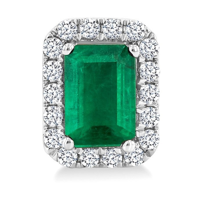 Emerald Shape Gemstone & Halo Diamond Earrings