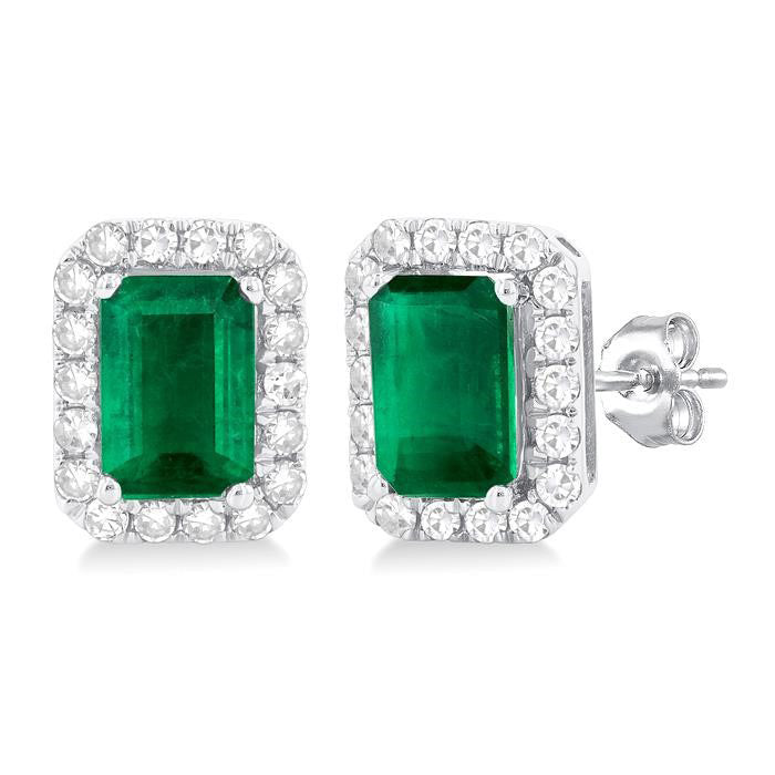 Emerald Shape Gemstone & Halo Diamond Earrings