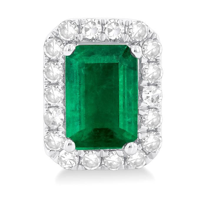 Emerald Shape Gemstone & Halo Diamond Earrings