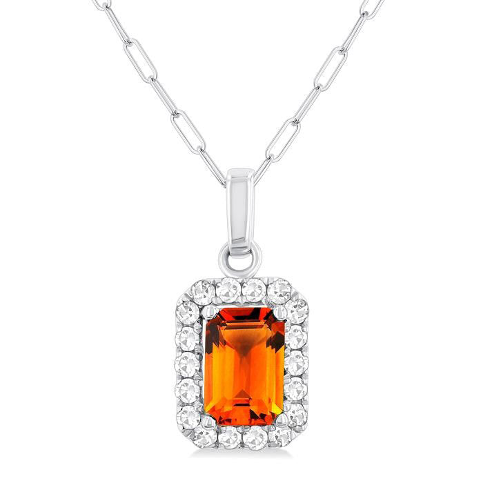 Cascade Emerald Shape Gemstone & Halo Diamond Pendant