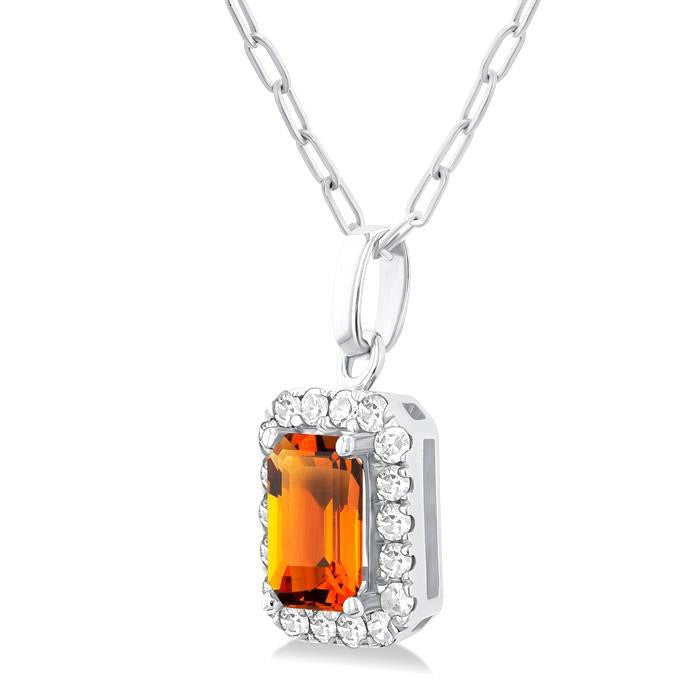 Cascade Emerald Shape Gemstone & Halo Diamond Pendant