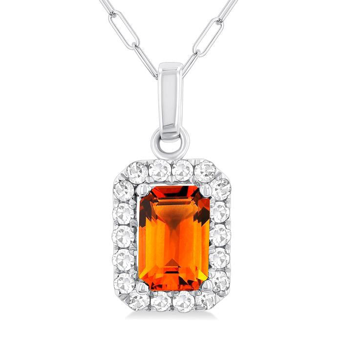 Cascade Emerald Shape Gemstone & Halo Diamond Pendant