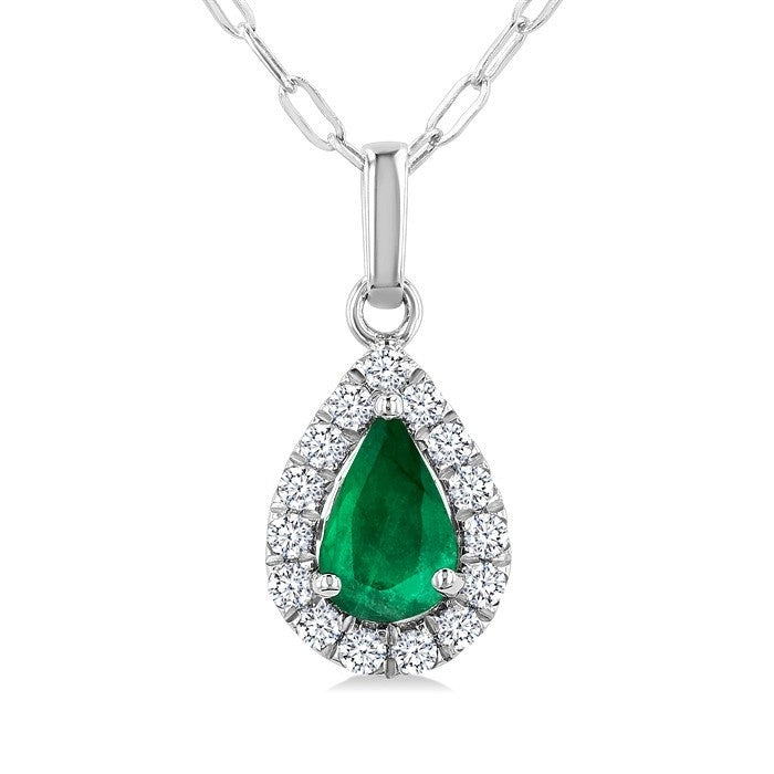 Aurora Pear Shape Gemstone & Halo Diamond Pendant