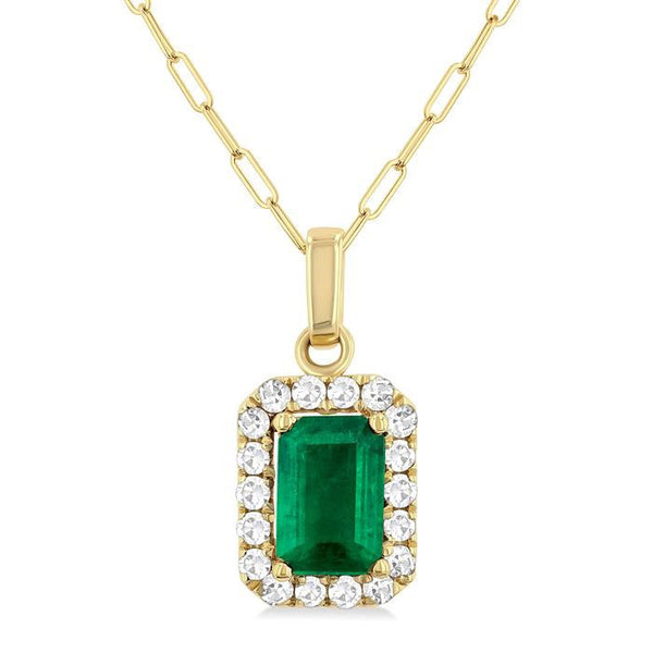 Wisteria Emerald Shape Gemstone & Halo Diamond Pendant