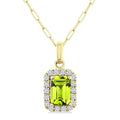6x4 MM Octagonal Shape Peridot and 1/6 Ctw Round Cut Diamond Halo Semi-Precious Pendant with Chain in 14K Yellow Gold