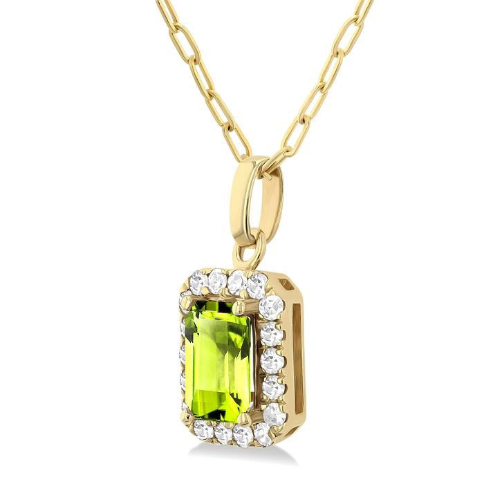 Aria Emerald Shape Gemstone & Halo Diamond Pendant