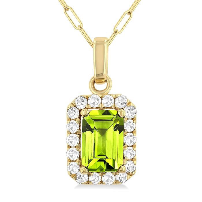 Aria Emerald Shape Gemstone & Halo Diamond Pendant