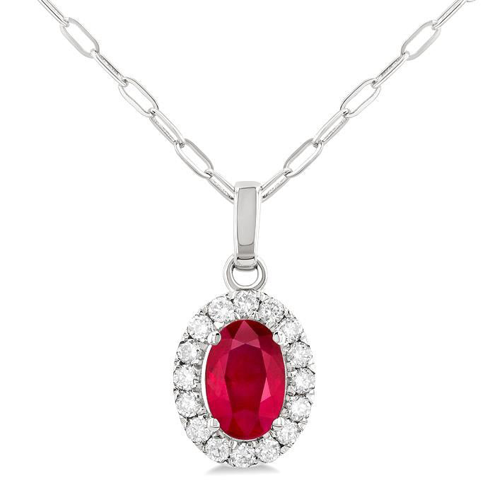 Aurora Oval Shape Gemstone & Halo Diamond Pendant