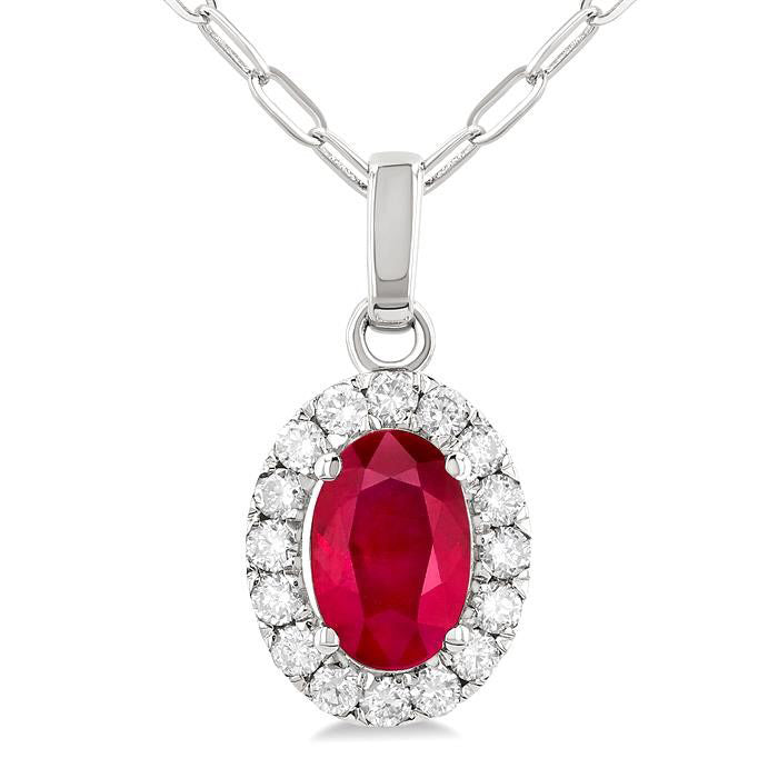 Aurora Oval Shape Gemstone & Halo Diamond Pendant
