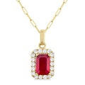 Garnet Emerald Shape Gemstone & Halo Diamond Pendant