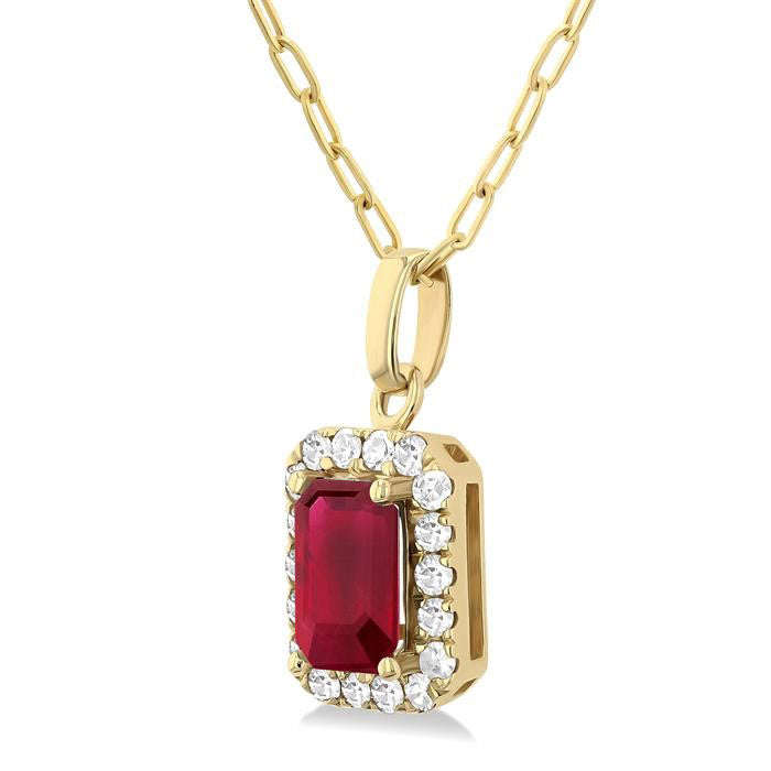 Garnet Emerald Shape Gemstone & Halo Diamond Pendant