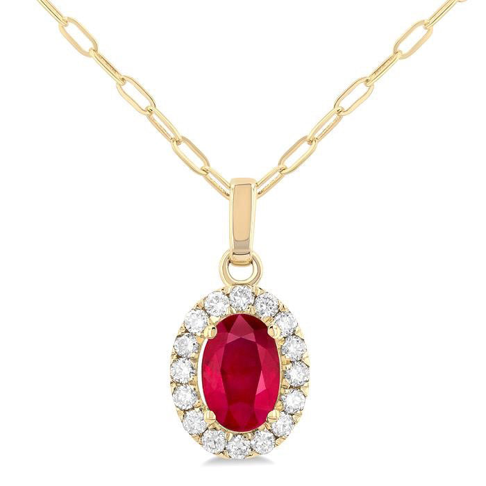 Ember Oval Shape Gemstone & Halo Diamond Pendant