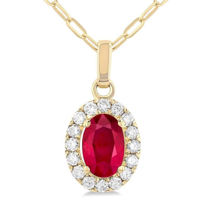 Ember Oval Shape Gemstone & Halo Diamond Pendant