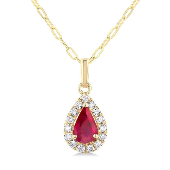 Haven Pear Shape Gemstone & Halo Diamond Pendant