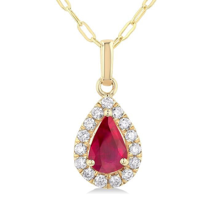 Haven Pear Shape Gemstone & Halo Diamond Pendant