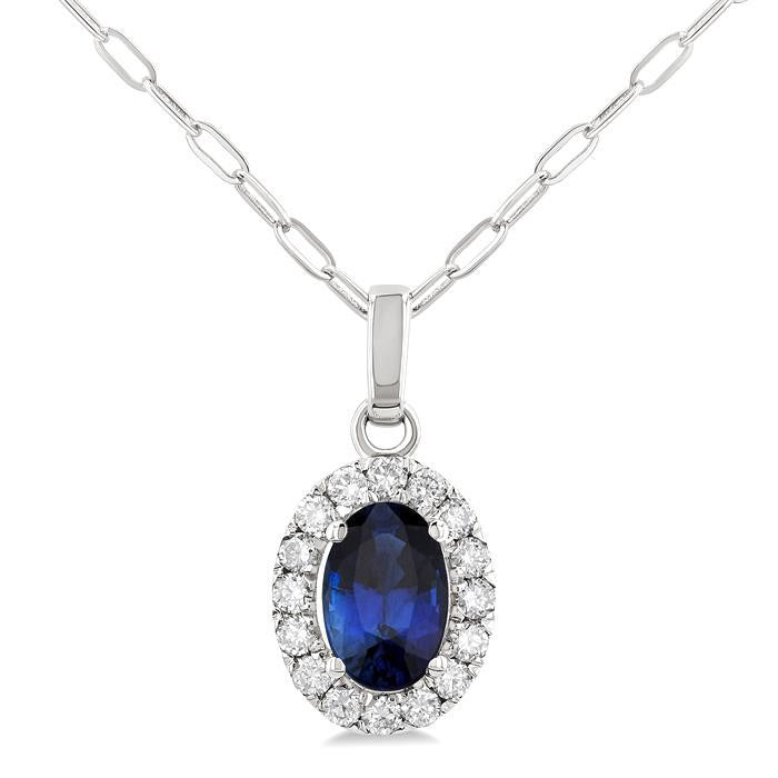 Elysian Oval Shape Gemstone & Halo Diamond Pendant