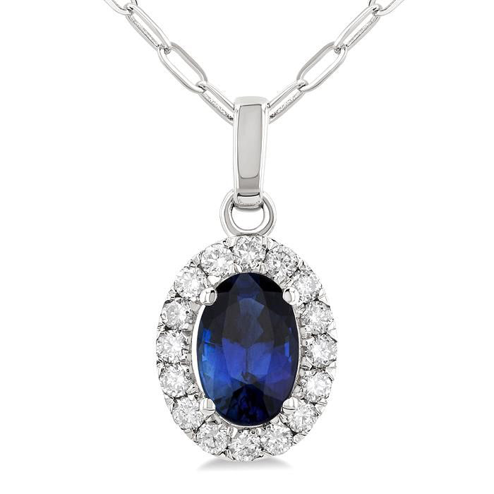 Elysian Oval Shape Gemstone & Halo Diamond Pendant
