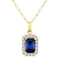 6x4 MM Octagonal Shape Sapphire and 1/6 Ctw Round Cut Diamond Halo Precious Pendant with Chain in 14K Yellow Gold