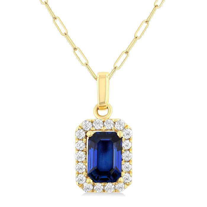 Celestia Emerald Shape Gemstone & Halo Diamond Pendant