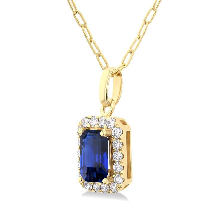 Celestia Emerald Shape Gemstone & Halo Diamond Pendant