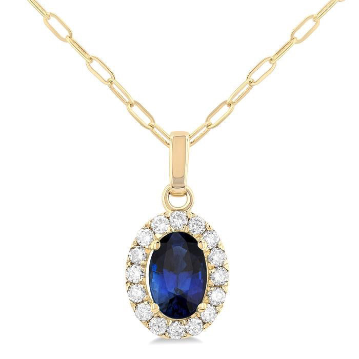 Vesper Oval Shape Gemstone & Halo Diamond Pendant