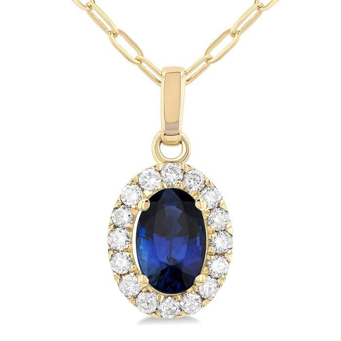 Vesper Oval Shape Gemstone & Halo Diamond Pendant