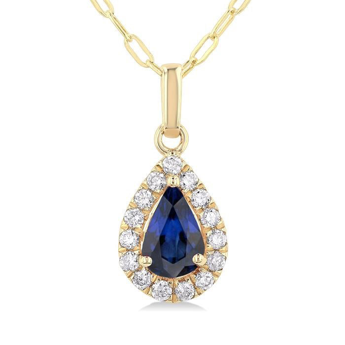 Vale Pear Shape Gemstone & Halo Diamond Pendant