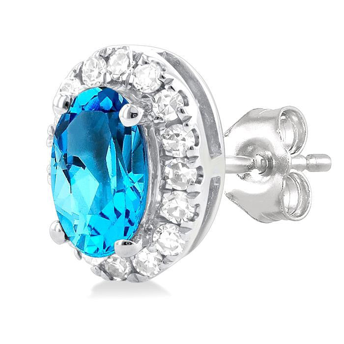 Oval Shape Gemstone & Halo Diamond Earrings