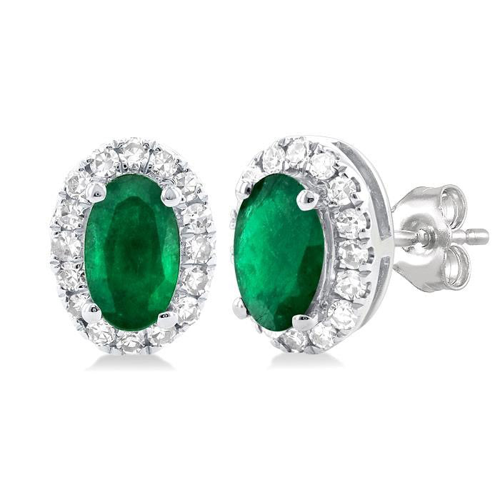 Oval Shape Gemstone & Halo Diamond Stud Earrings