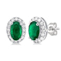 Oval Shape Gemstone & Halo Diamond Stud Earrings