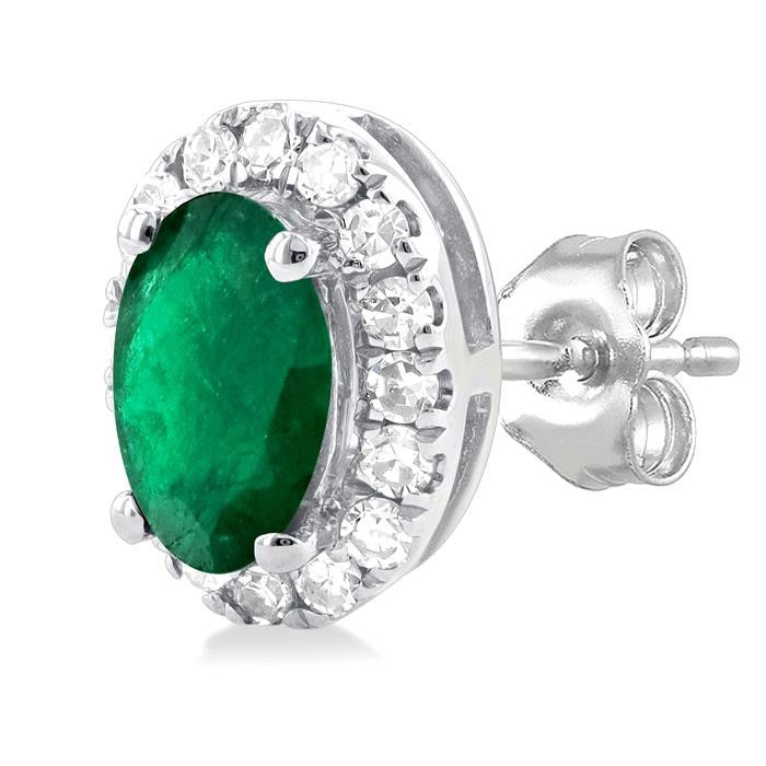 Oval Shape Gemstone & Halo Diamond Stud Earrings