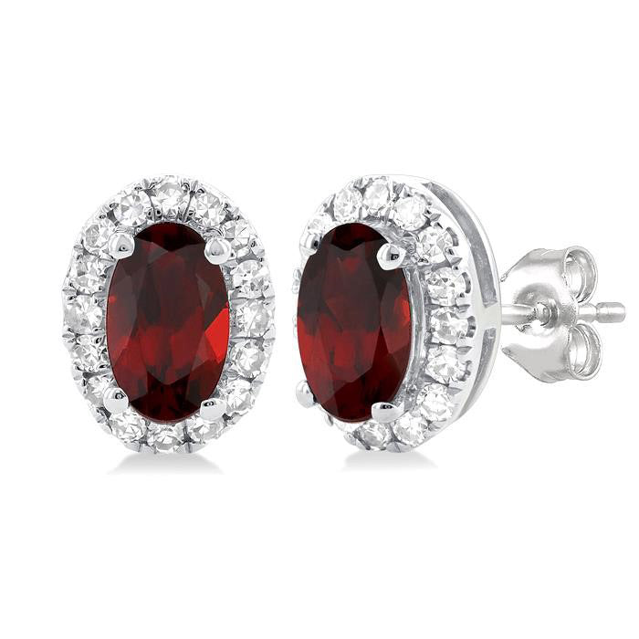 Oval Shape Gemstone & Halo Diamond Earrings