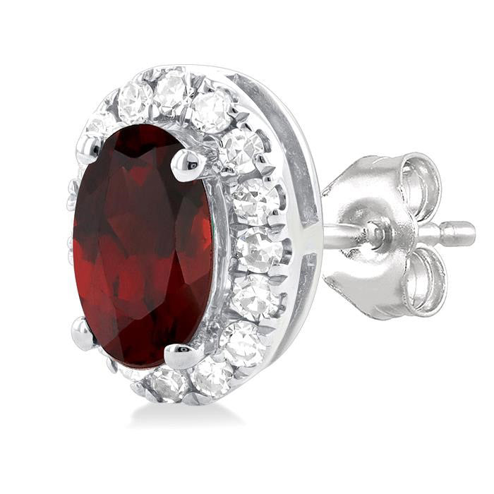 Oval Shape Gemstone & Halo Diamond Earrings