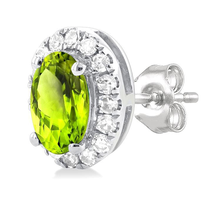 Oval Shape Gemstone & Halo Diamond Earrings