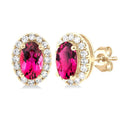 Oval Shape Gemstone & Halo Diamond Earrings