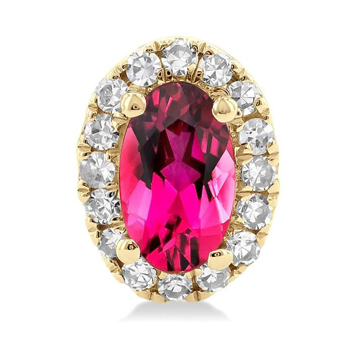 Oval Shape Gemstone & Halo Diamond Earrings