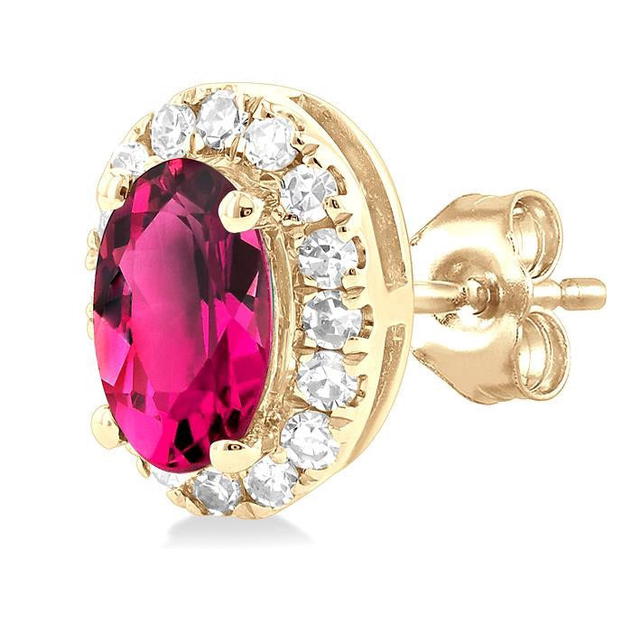 Oval Shape Gemstone & Halo Diamond Earrings
