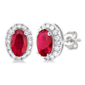 Oval Shape Gemstone & Halo Diamond Stud Earrings
