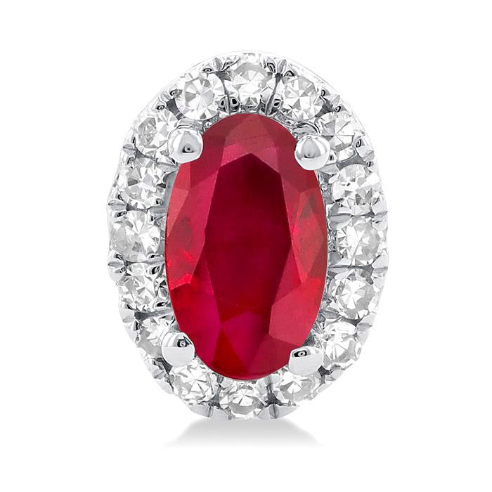 Oval Shape Gemstone & Halo Diamond Stud Earrings