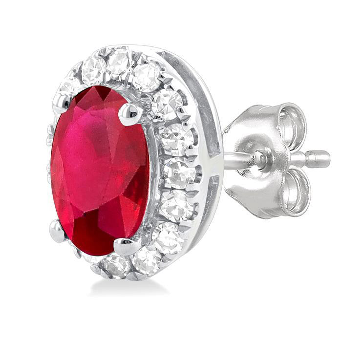 Oval Shape Gemstone & Halo Diamond Stud Earrings