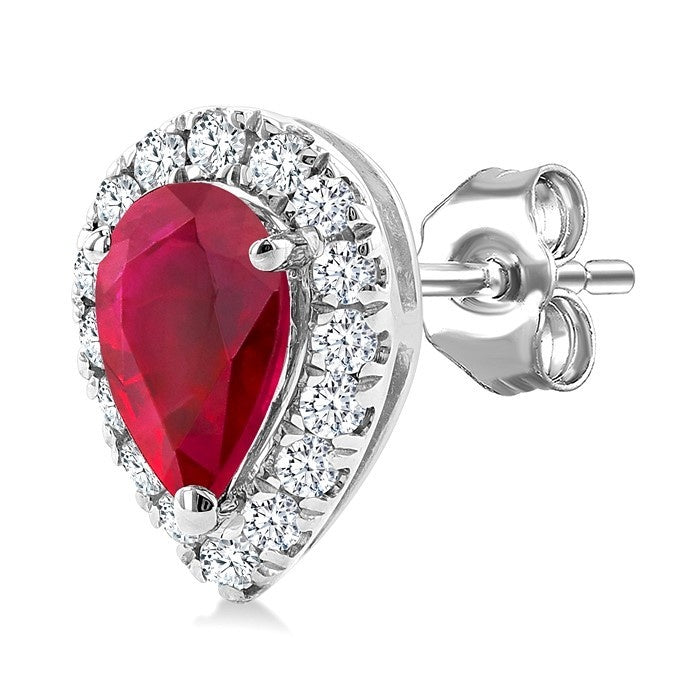 Pear Shape Gemstone & Halo Diamond Stud Earrings