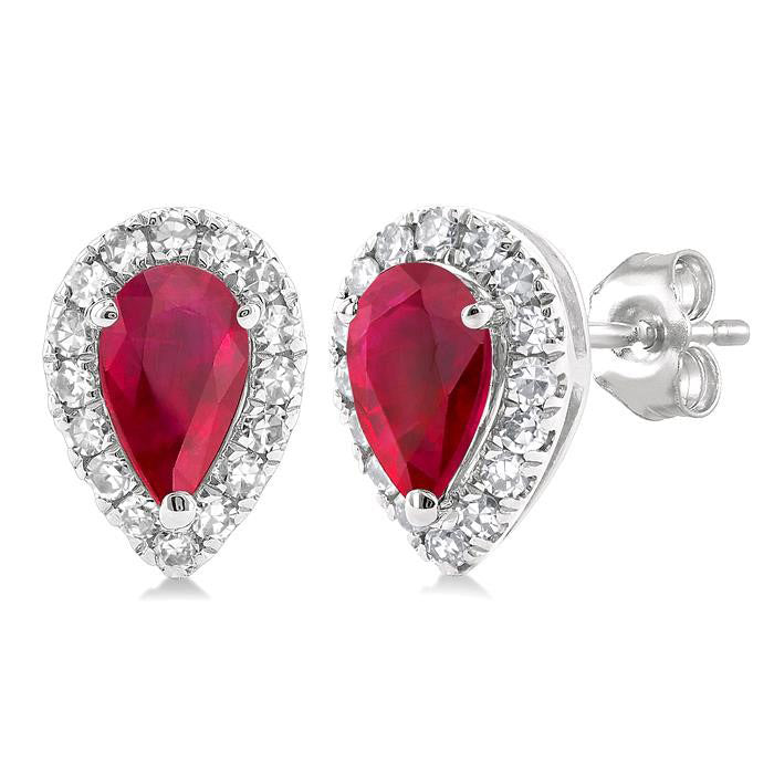 Pear Shape Gemstone & Halo Diamond Stud Earrings
