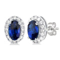 Oval Shape Gemstone & Halo Diamond Stud Earrings