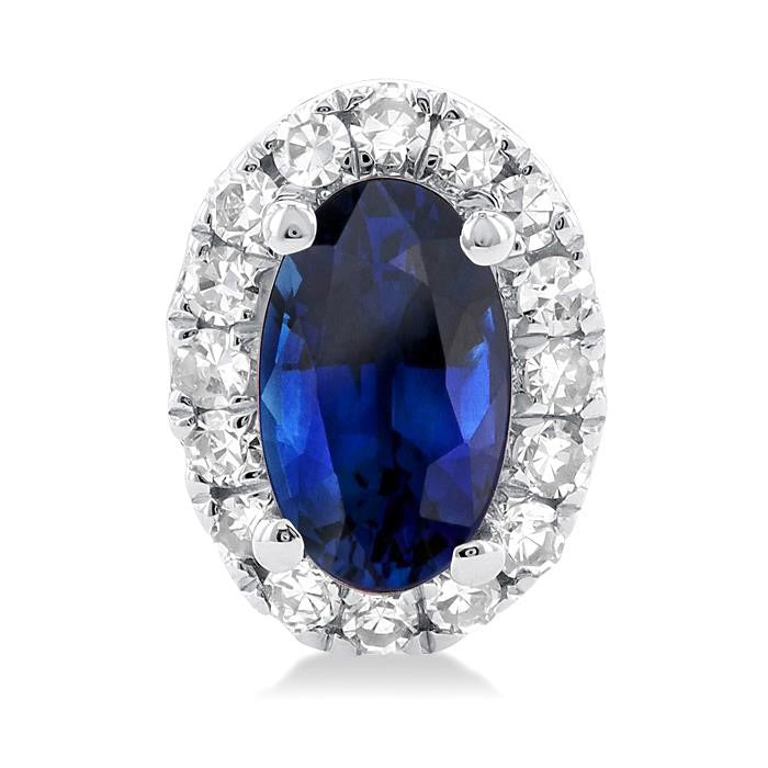 Oval Shape Gemstone & Halo Diamond Stud Earrings