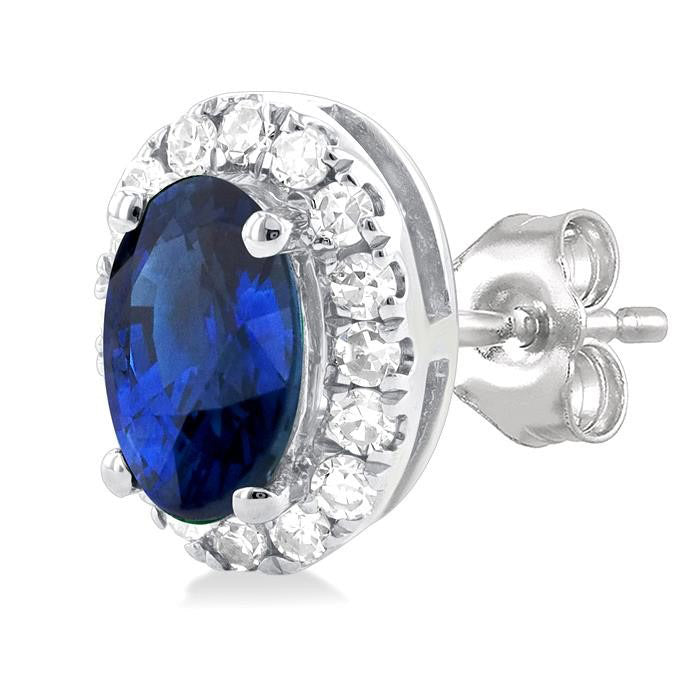Oval Shape Gemstone & Halo Diamond Stud Earrings
