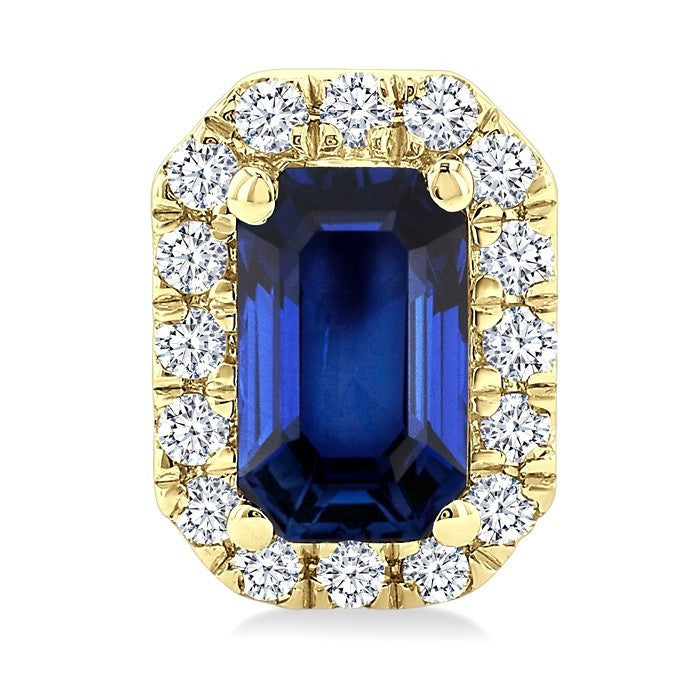 5x3 MM Octagonal Shape Sapphire and 1/8 Ctw Round Cut Diamond Halo Precious Stud Earrings in 14K Yellow Gold